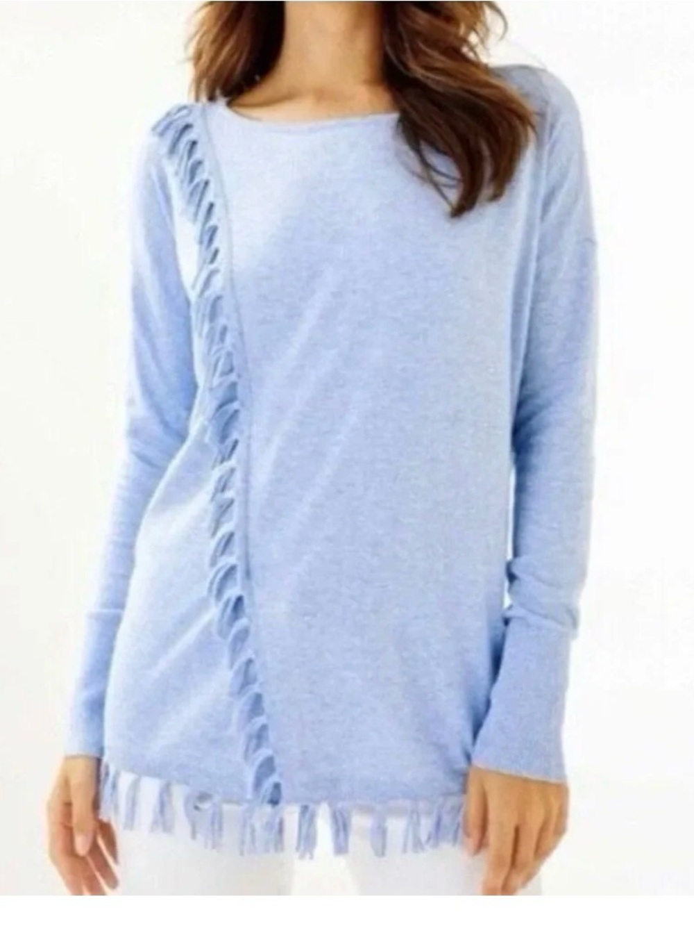 Lilly Pulitzer Emberly Fringe Sweater in light blue